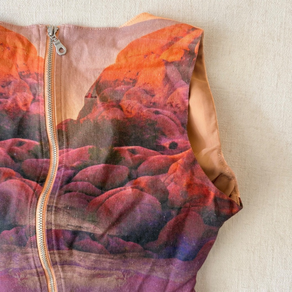 Miaou Campbell Oasis Corset Top Large Orange Desert Waterfall Landscape Boned - Picture 14 of 16